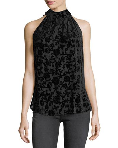 High-neck Burnout-velvet Sleeveless Blouse