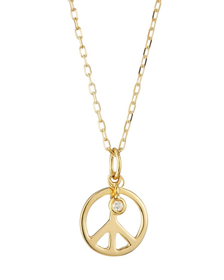 14k Yellow Gold Diamond Peace Pendant Necklace