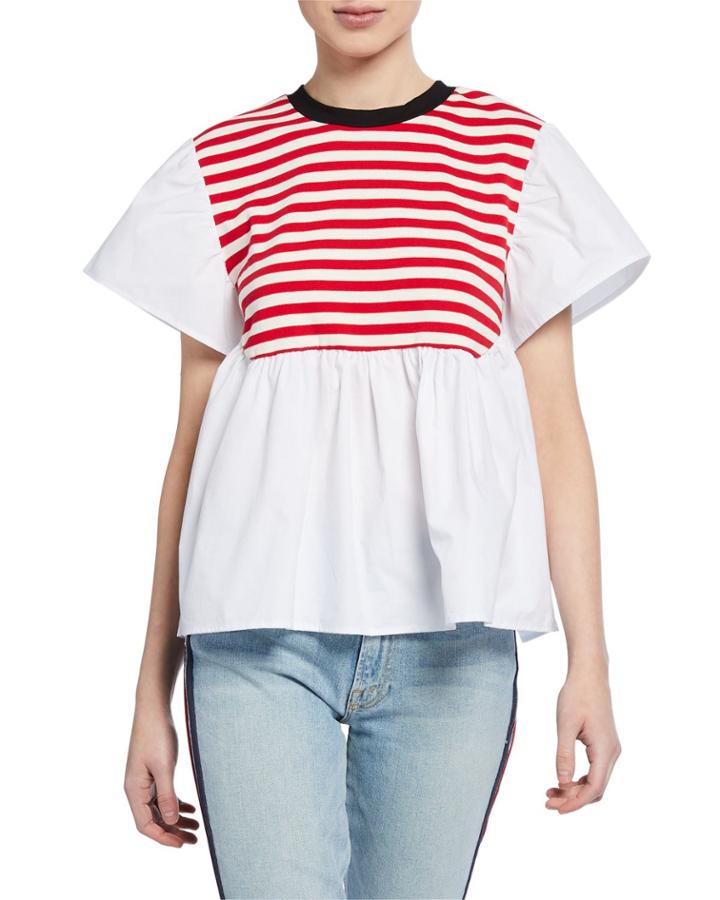 Short-sleeve Striped Poplin Top