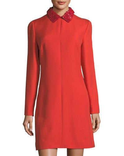 Embellished Leather-collard Dress