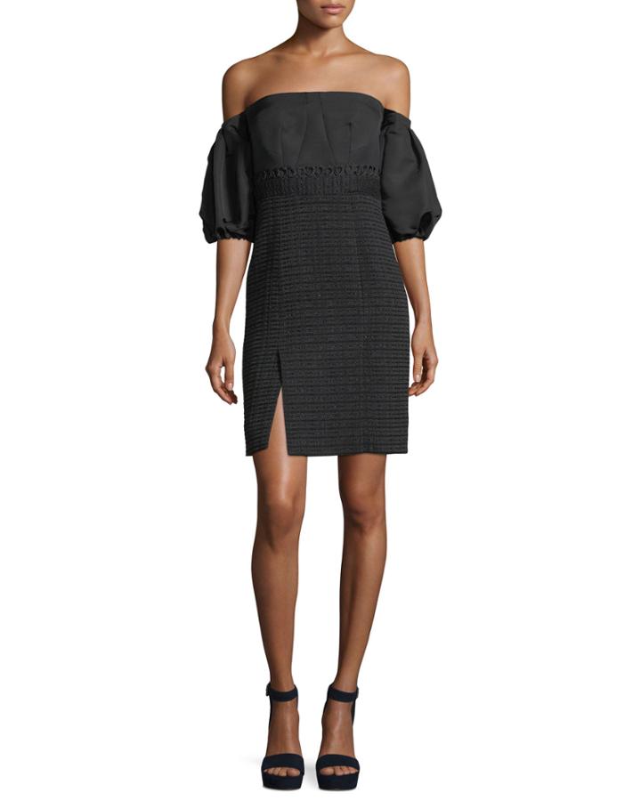 Off-the-shoulder Polished Tweed Bustier