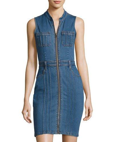Pintucked Denim Dress, Blue