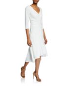 Wide V-neck Ruched Waist High-low Crepe Dress