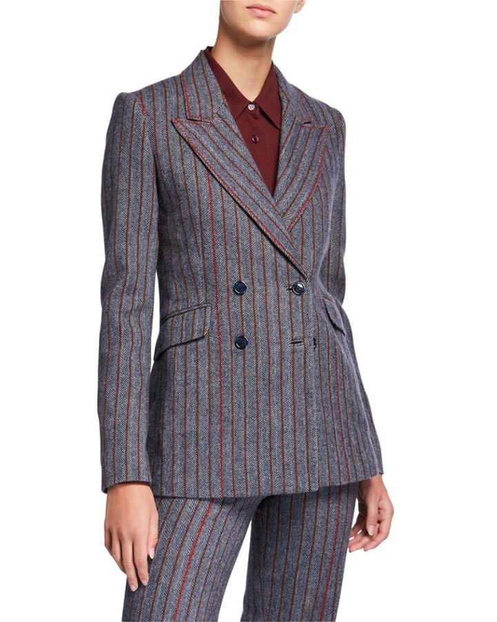Angela Double-breasted Herringbone Blazer