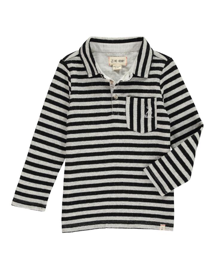 Boy's Striped Long-sleeve Polo Shirt W/ Children's Book,