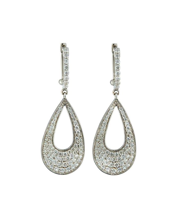18k White Gold Tapered Diamond Teardrop Earrings