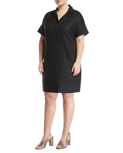 Baila Short-sleeve Linen Shirtdress,