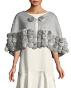 Wool-blend Pompom Trim Cape, Gray