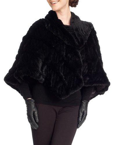 Lattice-knit Mink Fur Poncho