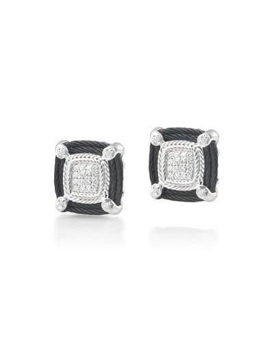Noir Square Micro-cable Diamond Stud Earrings, Black