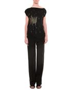 Cap-sleeve Sequined Top, Black