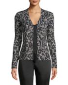 Button-front Long-sleeve Leopard-print Cashmere-silk Cardigan