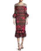 Floral Embroidered Dress W/ Ruffle Hem