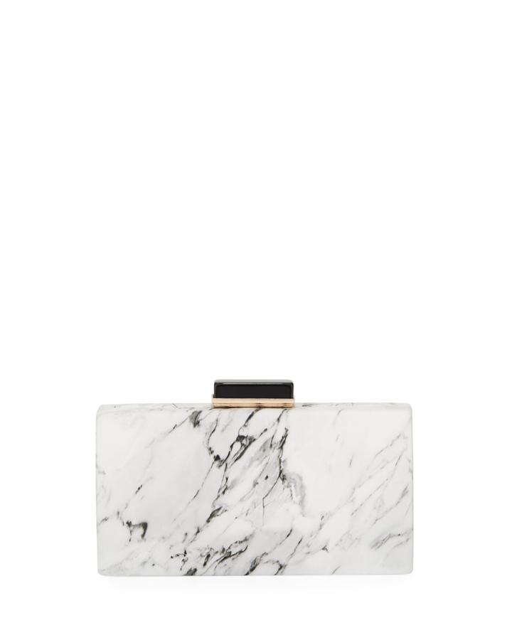 White Marble Faux-leather Minaudiere Box Bag