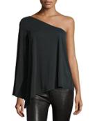 One-shoulder Bell-sleeve Top, Charcoal