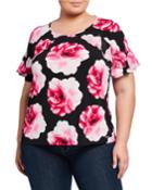 Plus Size Floral Ruffle Blouse