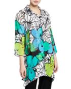 Petite Butterfly-print Button-front 3/4-sleeve