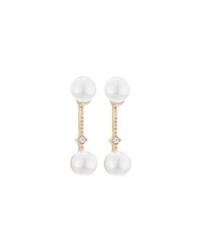 Simulated Pearl & Crystal Bar Drop Earrings