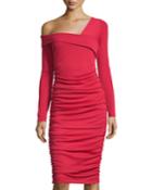 Melissa Masse Asymmetric-neck Ruched Dress, Red, Women's,