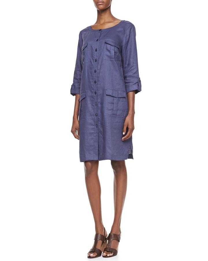 Linen Pocket-front Shirtdress,