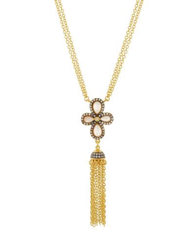 Pave Clover Tassel Pendant Necklace
