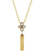 Pave Clover Tassel Pendant Necklace