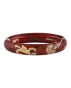 18k Rose Gold Flower Enamel Bangle W/ Diamonds, Red/tan