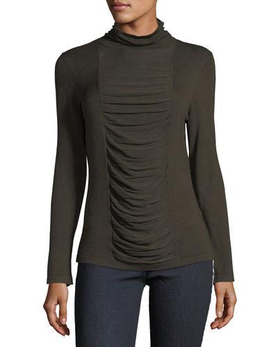 Ruched-front Turtleneck Top