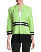 Contrast-trim Knit Jacket, Fern/black/ivory