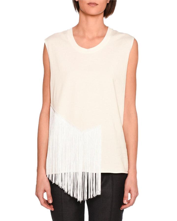 Muscle Tank With Fringe Trim, Ivory