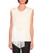 Muscle Tank With Fringe Trim, Ivory