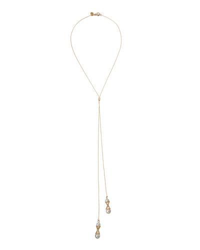 Double-strand Y-drop Necklace W/ Pearly Accents