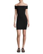 Long Distance Fitted Off-the-shoulder Striped Bardot Dress, Black/white