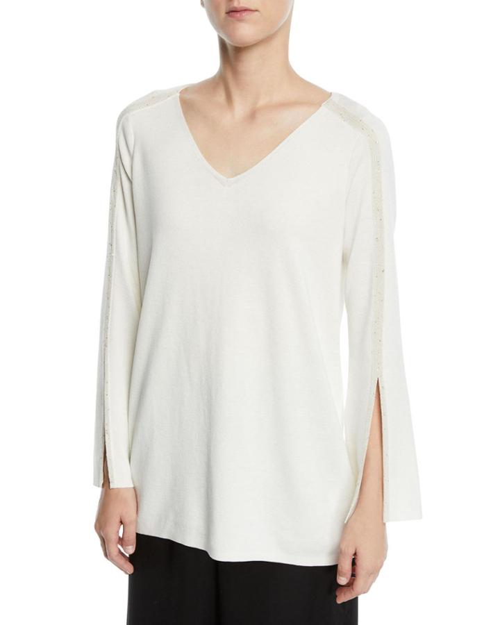 Metallic-trim V-neck Tunic