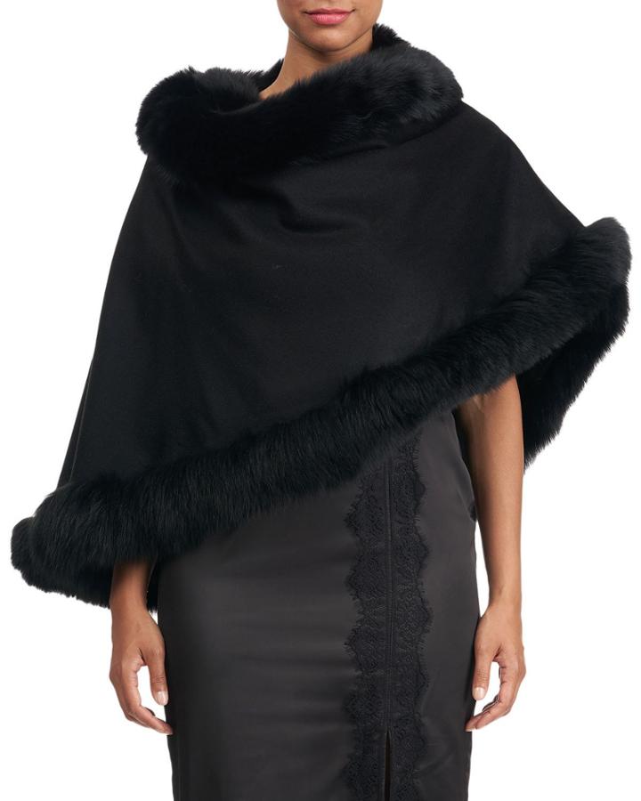 Cashmere Cape With Fox Fur Trim