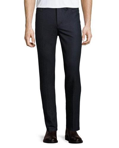 Wool Slim Trousers, Navy