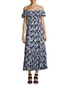 Off-the-shoulder Tie-dye Maxi Dress, Blue/white