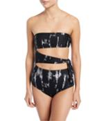 Strapless Cutout Printed Bandeau One-piece