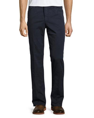 Cotton Twill Straight-leg Pants, Navy