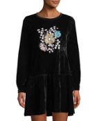 Floral-embroidered Velvet Dress