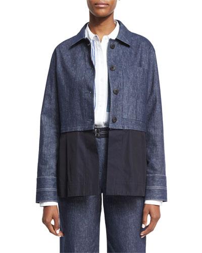 York Chambray Button-front Jacket, Indigo