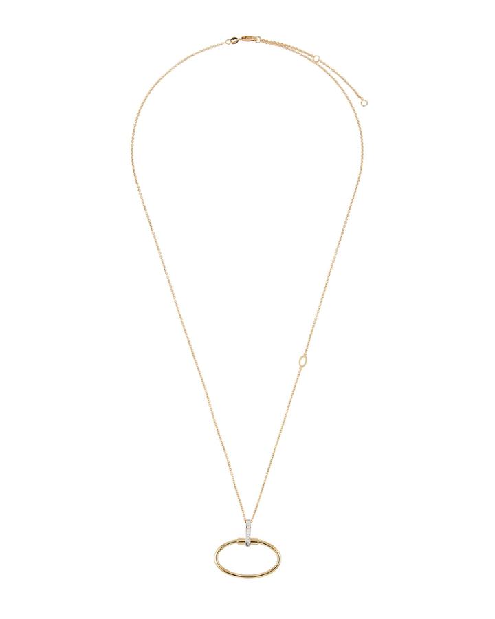 18k Gold Oval Necklace W/ Diamonds, Yellow/white