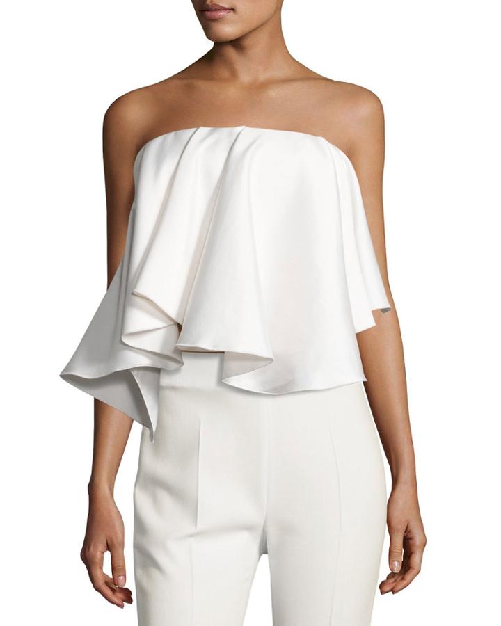 Laurel Strapless Satin Twill Top, White