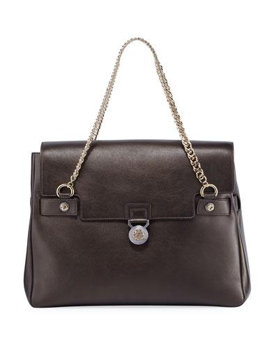 Double Chain Leather Tote Bag