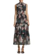 Rana Mock-neck Floral-print Chiffon Cocktail Dress W/