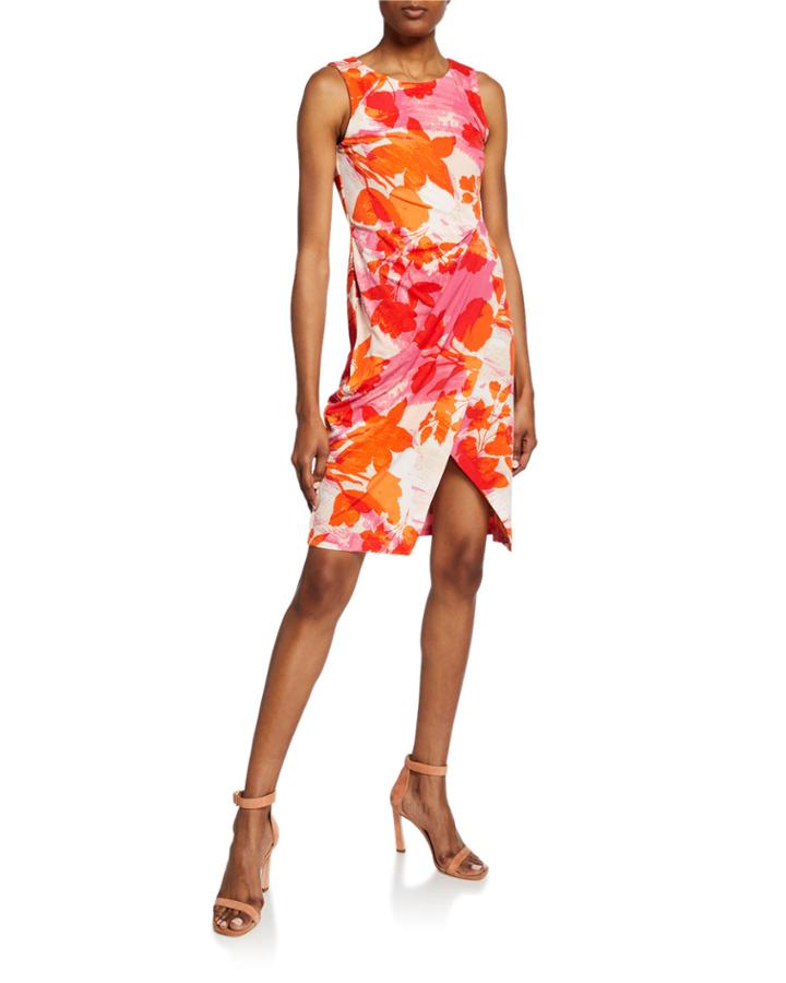 Floral-print Sleeveless Ruched Dress