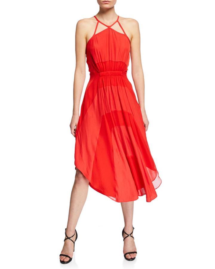 Amara Halter Two-tone A-line Dress W/ Cutouts