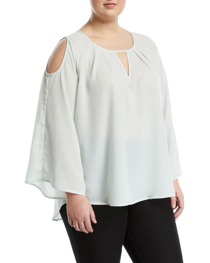 Cold-shoulder Keyhole Blouse,