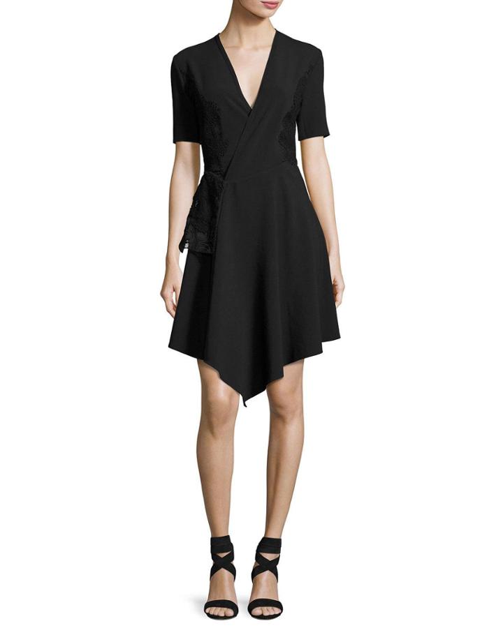 Half-sleeve Faux-wrap Dress W/