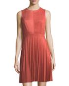 Faux-suede Fit-and-flare Dress, Coral